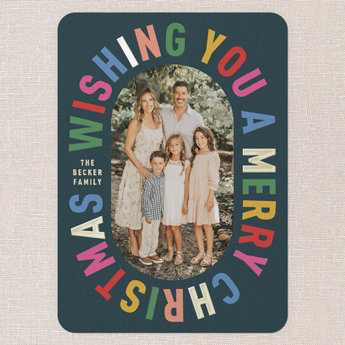 Encased In Color Holiday Card, Blue, Gold Foil, 5x7, Christmas, Matte, Personalized Foil Cardstock, Rounded, Deep Sea