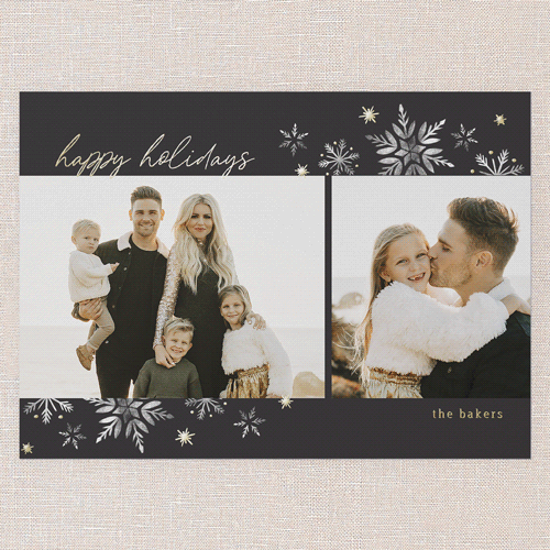 Seasonal Snow Holiday Card, Black, Gold Foil, 5x7, Holiday, Matte, Personalized Foil Cardstock, Square, Black