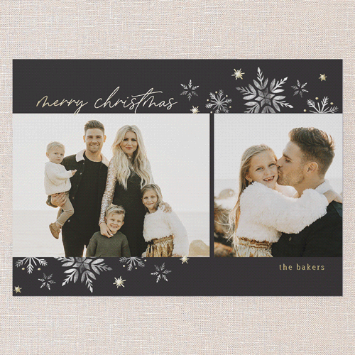 Seasonal Snow Holiday Card, Black, Gold Foil, 5x7, Christmas, Matte, Personalized Foil Cardstock, Square, Black