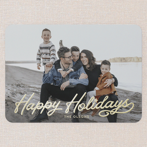 Golden Holiday Wishes Holiday Card, White, Gold Foil, 5x7, Holiday, Matte, Personalized Foil Cardstock, Rounded, White