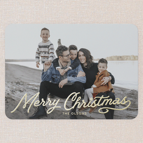Golden Holiday Wishes Holiday Card, White, Gold Foil, 5x7, Christmas, Matte, Personalized Foil Cardstock, Rounded