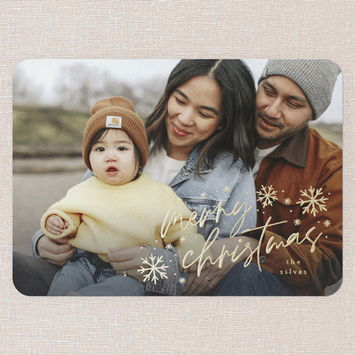 Splendid Snowflake Shine Holiday Card, White, Gold Foil, 5x7, Christmas, Matte, Personalized Foil Cardstock, Rounded