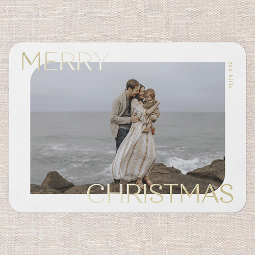 Shimmering Seasonal Wishes Holiday Card, White, Gold Foil, 5x7, Christmas, Matte, Personalized Foil Cardstock, Rounded, White
