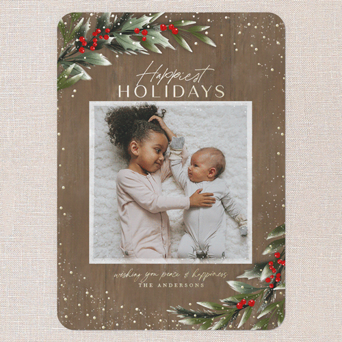 Frosty Foliage Frame Holiday Card, Brown, Gold Foil, 5x7, Holiday, Matte, Personalized Foil Cardstock, Rounded, Clove