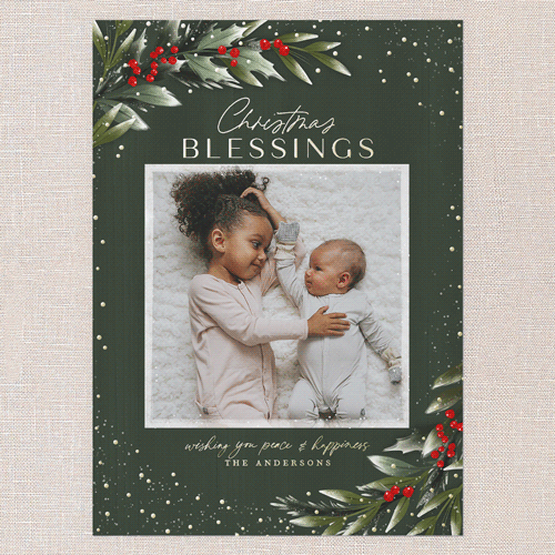Frosty Foliage Frame Holiday Card, Green, Gold Foil, 5x7, Religious, Matte, Personalized Foil Cardstock, Square, Forest