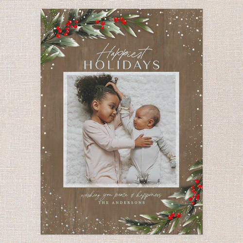Frosty Foliage Frame Holiday Card, Brown, Iridescent Foil, 5x7, Holiday, Matte, Personalized Foil Cardstock, Square, Clove