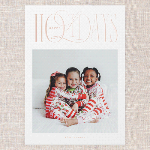 Glossy Headline Holiday Card, White, Rose Gold Foil, 5x7, Holiday, Matte, Personalized Foil Cardstock, Square, White