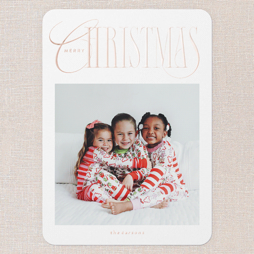 Glossy Headline Holiday Card, Rose Gold Foil, White, 5x7, Christmas, Matte, Personalized Foil Cardstock, Rounded, White