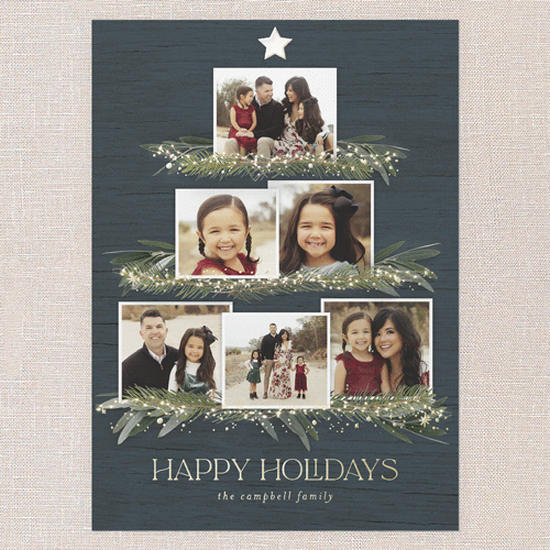 Together Tree Holiday Card, Blue, Gold Foil, 5x7, Holiday, Matte, Personalized Foil Cardstock, Square, Blue