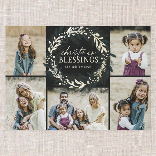 Foil Delight Wreath Holiday Card, Black, Gold Foil, 5x7, Religious, Matte, Personalized Foil Cardstock, Square, Black