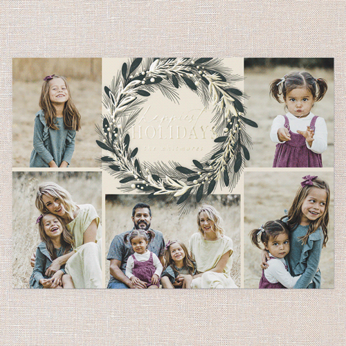 Foil Delight Wreath Holiday Card, Gold Foil, Beige, 5x7, Holiday, Matte, Personalized Foil Cardstock, Square, Cream