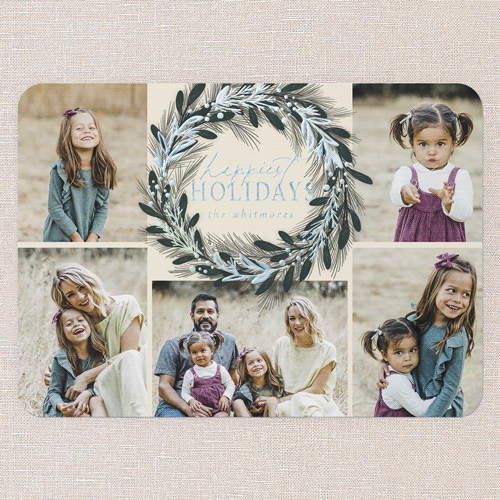 Foil Delight Wreath Holiday Card, Beige, Iridescent Foil, 5x7, Holiday, Matte, Personalized Foil Cardstock, Rounded, Cream