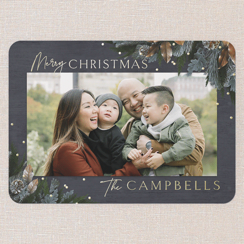 Mixed Metallic Marvel Holiday Card, Grey, Gold Foil, 5x7, Christmas, Matte, Personalized Foil Cardstock, Rounded, Burnt Ash