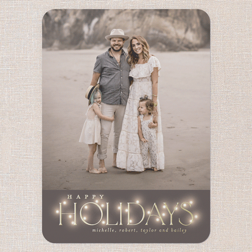Lit Type Holiday Card, Gold Foil, Gray, 5x7, Holiday, Matte, Personalized Foil Cardstock, Rounded, Gray