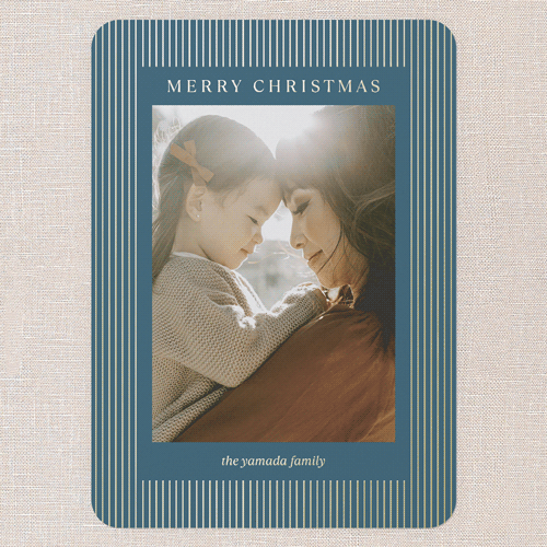 Striped Elegantly Holiday Card, Gold Foil, Blue, 5x7, Christmas, Matte, Personalized Foil Cardstock, Rounded, Feather