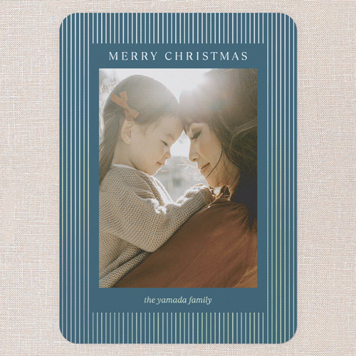 Striped Elegantly Holiday Card, Blue, Iridescent Foil, 5x7, Christmas, Matte, Personalized Foil Cardstock, Rounded, Feather