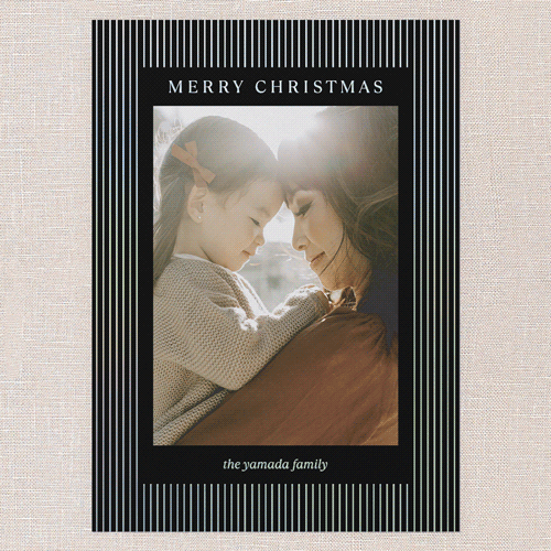 Striped Elegantly Holiday Card, Black, Iridescent Foil, 5x7, Christmas, Matte, Personalized Foil Cardstock, Square, Black