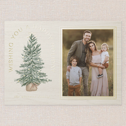 Small Sapling Holiday Card, White, Gold Foil, 5x7, Holiday, Matte, Personalized Foil Cardstock, Square, White