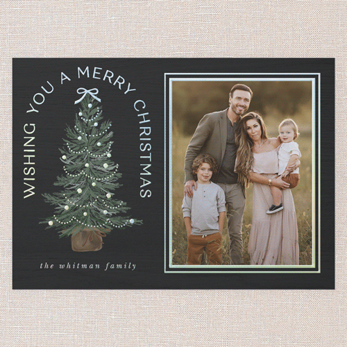 Small Sapling Holiday Card, Black, Iridescent Foil, 5x7, Christmas, Matte, Personalized Foil Cardstock, Square, Black