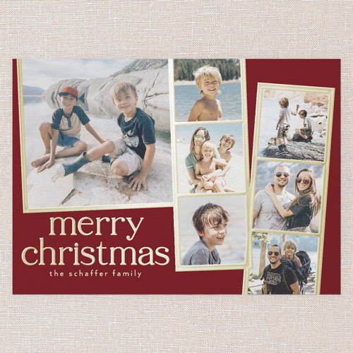 Photo Slides Holiday Card, Red, Gold Foil, 5x7, Christmas, Matte, Personalized Foil Cardstock, Square, Red