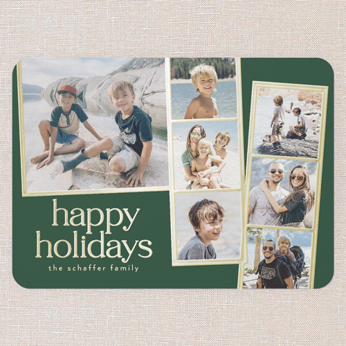 Photo Slides Holiday Card, Green, Gold Foil, 5x7, Holiday, Matte, Personalized Foil Cardstock, Rounded, Green