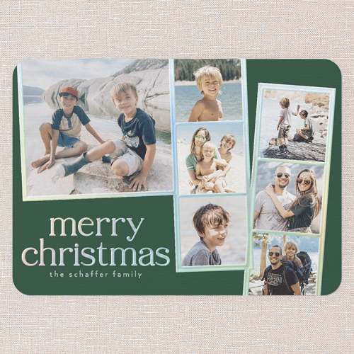 Photo Slides Holiday Card, Green, Iridescent Foil, 5x7, Christmas, Matte, Personalized Foil Cardstock, Rounded, Green
