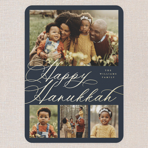 Timeless Penmanship Holiday Card, Gold Foil, Blue, 5x7, Hanukkah, Matte, Personalized Foil Cardstock, Rounded, Blue