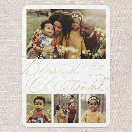 Timeless Penmanship Holiday Card, White, Gold Foil, 5x7, Religious, Matte, Personalized Foil Cardstock, Rounded, White