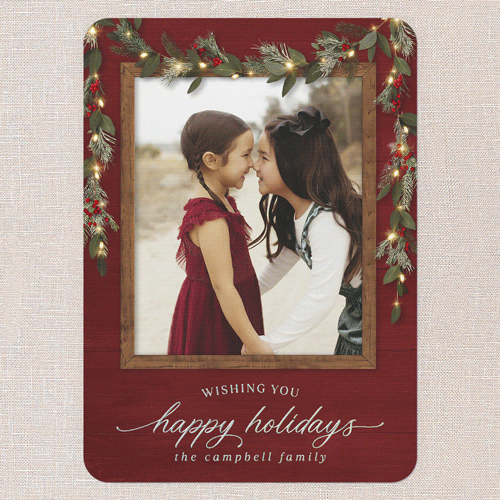 Gorgeous Frosty Garland Holiday Card, Iridescent Foil, Red, 5x7, Holiday, Matte, Personalized Foil Cardstock, Rounded, Radish