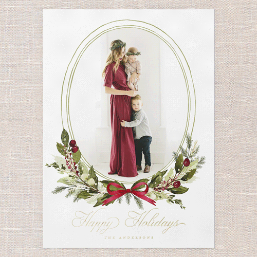 Extensive Wreath Holiday Card, Gold Foil, White, 5x7, Holiday, Matte, Personalized Foil Cardstock, Square, White