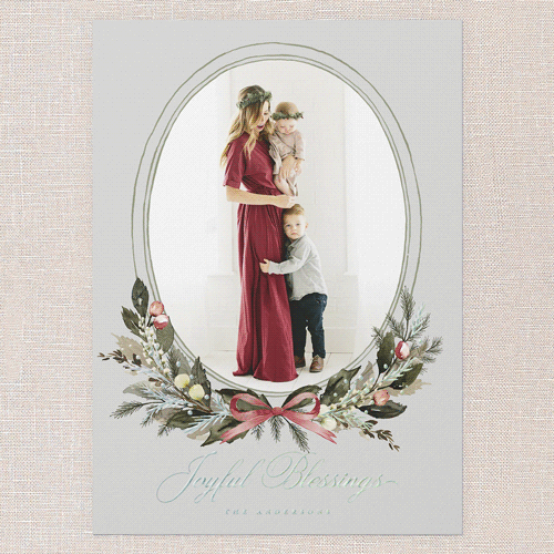 Extensive Wreath Holiday Card, Grey, Iridescent Foil, 5x7, Religious, Matte, Personalized Foil Cardstock, Square, Silver Lining