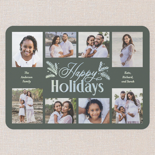 Botanical Touch Holiday Card, Iridescent Foil, Green, 5x7, Holiday, Matte, Personalized Foil Cardstock, Rounded, Green