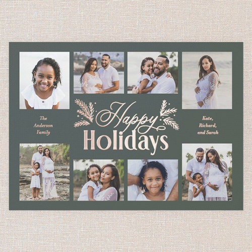 Botanical Touch Holiday Card, Rose Gold Foil, Green, 5x7, Holiday, Matte, Personalized Foil Cardstock, Square, Green