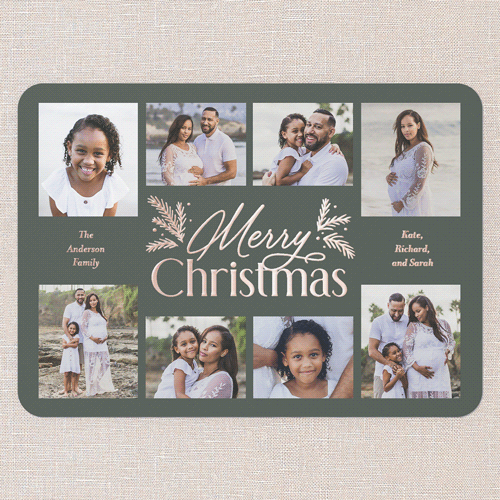 Botanical Touch Holiday Card, Rose Gold Foil, Green, 5x7, Christmas, Matte, Personalized Foil Cardstock, Rounded, Green