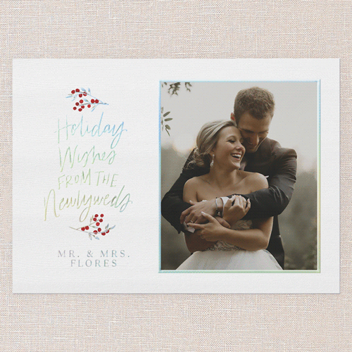 Newlywed Cheer Holiday Card, White, Iridescent Foil, 5x7, Holiday, Matte, Personalized Foil Cardstock, Square, White