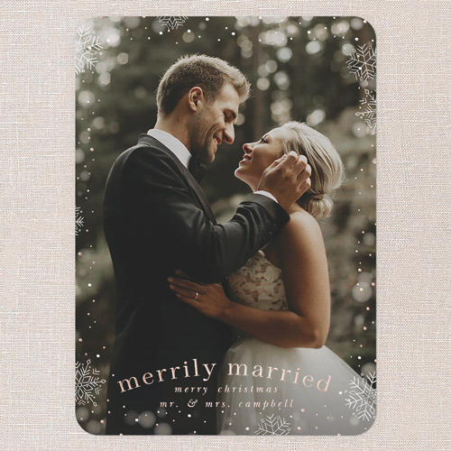 Dreamily Wed Holiday Card, Rose Gold Foil, White, 5x7, Christmas, Matte, Personalized Foil Cardstock, Rounded, White