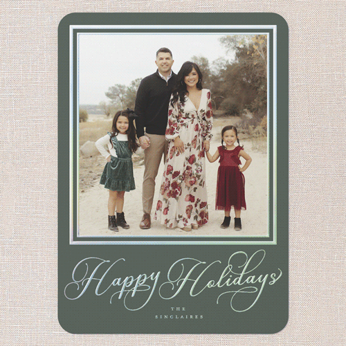 Signed Impressions Holiday Card, Green, Iridescent Foil, 5x7, Holiday, Matte, Personalized Foil Cardstock, Rounded, Green