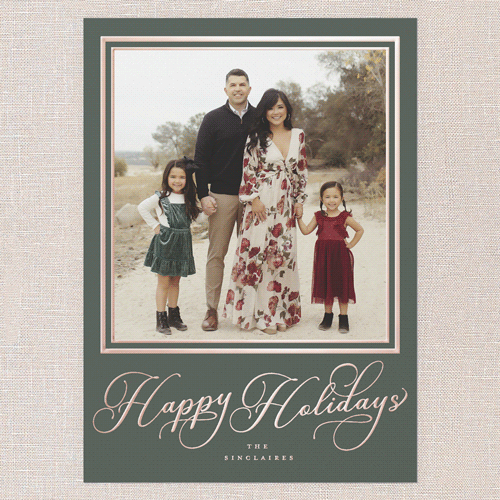 Signed Impressions Holiday Card, Green, Rose Gold Foil, 5x7, Holiday, Matte, Personalized Foil Cardstock, Square, Green