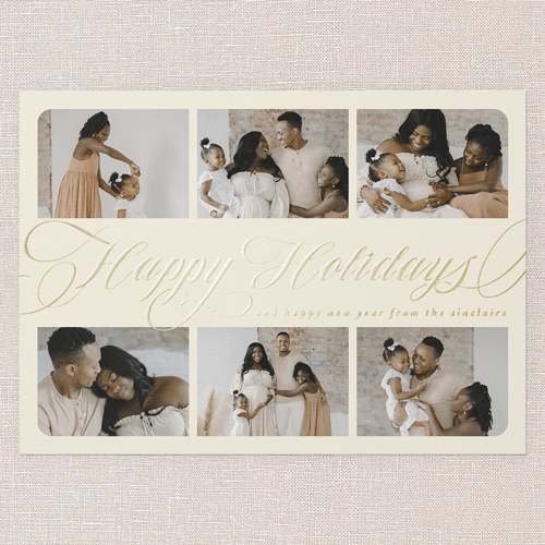 Flourished Sentiment Holiday Card, Beige, Gold Foil, 5x7, Holiday, Matte, Personalized Foil Cardstock, Square, Cream