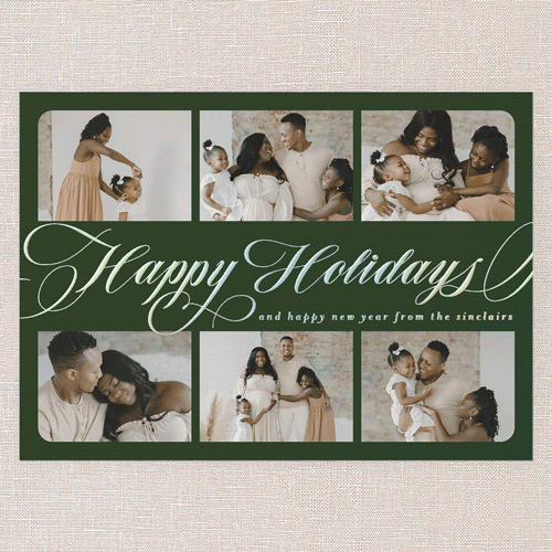 Flourished Sentiment Holiday Card, Green, Iridescent Foil, 5x7, Holiday, Matte, Personalized Foil Cardstock, Square, Green