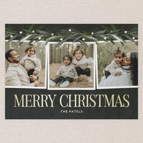 Beaming Laurel Holiday Card, Black, Gold Foil, 5x7, Christmas, Matte, Personalized Foil Cardstock, Square, Black