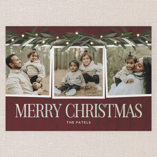 Beaming Laurel Holiday Card, Iridescent Foil, Red, 5x7, Christmas, Matte, Personalized Foil Cardstock, Square, Red