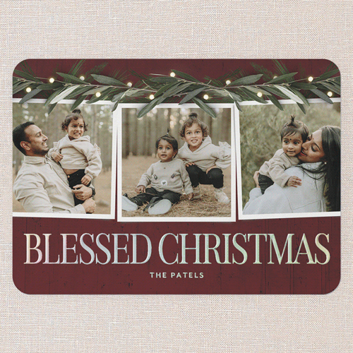 Beaming Laurel Holiday Card, Iridescent Foil, Red, 5x7, Religious, Matte, Personalized Foil Cardstock, Rounded, Red