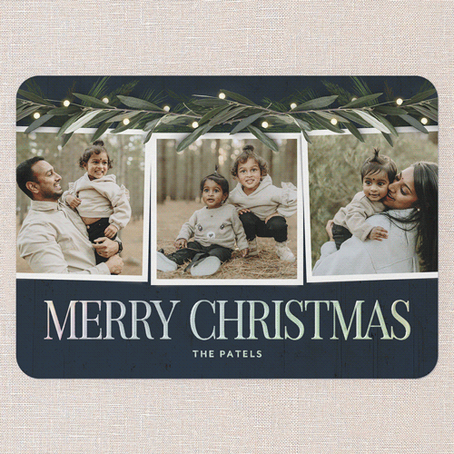 Beaming Laurel Holiday Card, Iridescent Foil, Blue, 5x7, Christmas, Matte, Personalized Foil Cardstock, Rounded, Blue