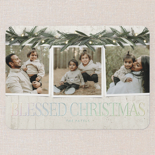 Beaming Laurel Holiday Card, Iridescent Foil, White, 5x7, Religious, Matte, Personalized Foil Cardstock, Rounded, White