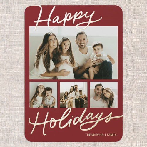 Handwritten Highlights Holiday Card, Gold Foil, Red, 5x7, Holiday, Matte, Personalized Foil Cardstock, Rounded, Red