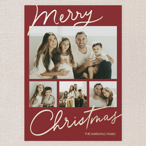 Handwritten Highlights Holiday Card, Red, Gold Foil, 5x7, Christmas, Matte, Personalized Foil Cardstock, Square, Red