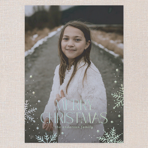 Snowflake Snapshot Holiday Card, White, Iridescent Foil, 5x7, Christmas, Matte, Personalized Foil Cardstock, Square, White