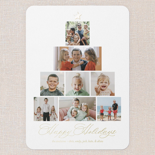 Memory Tree Holiday Card, White, Gold Foil, 5x7, Holiday, Matte, Personalized Foil Cardstock, Rounded, White
