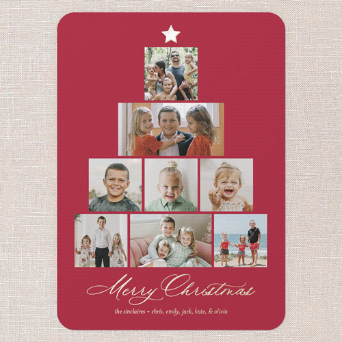 Memory Tree Holiday Card, Red, Gold Foil, 5x7, Christmas, Matte, Personalized Foil Cardstock, Rounded, Red
